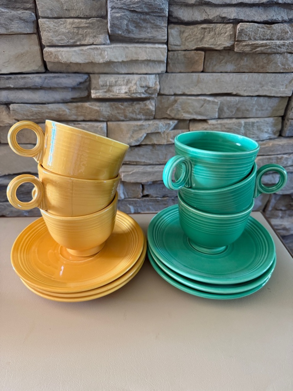 Fiesta Yellow and Green Ceramic Cup & Saucer Set